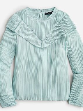 J.crew Crinkle chiffon V top blue office business casual long sleeve blouse